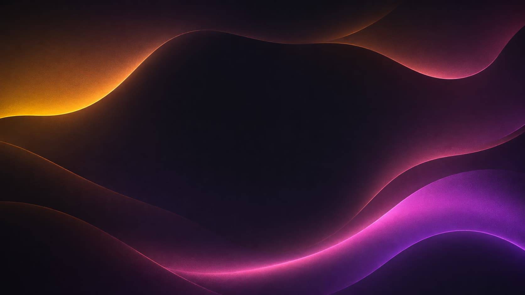 Fondo abstracto oscuro de WapuOS con ondas moradas, rosas y doradas